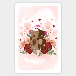 Cute bear couple listening to music Sticker